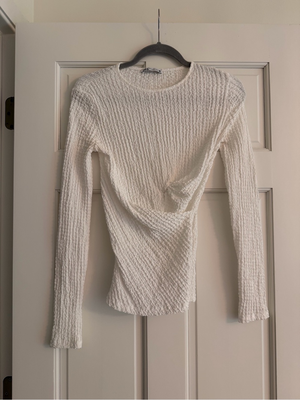 Zara Cream Textured Ribbed Crewneck Top